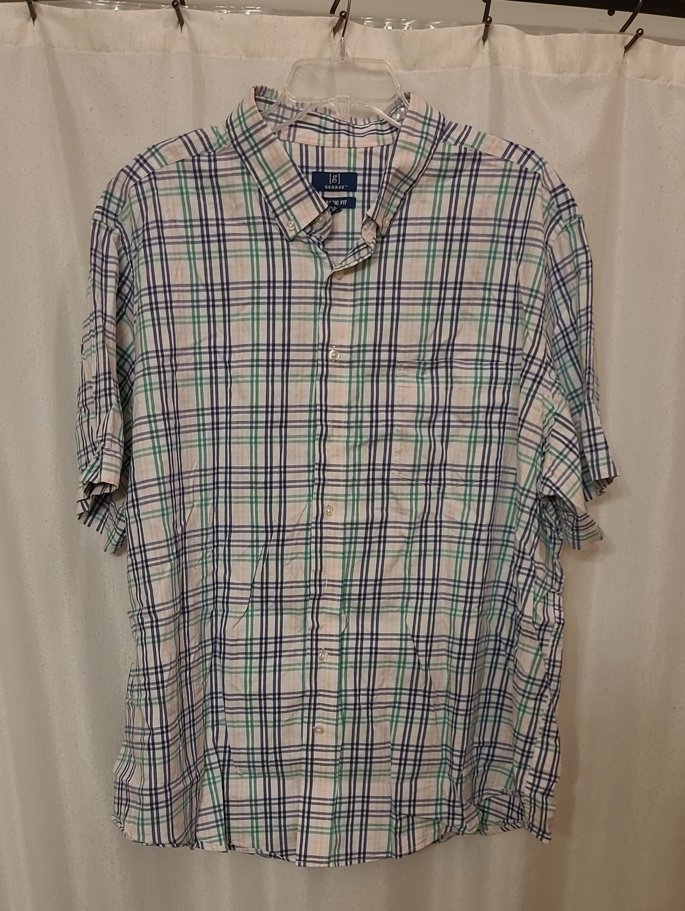 Croft & Barrow Men's Short-Sleeve Plaid Button-Down Shirt - White/Blue/Green